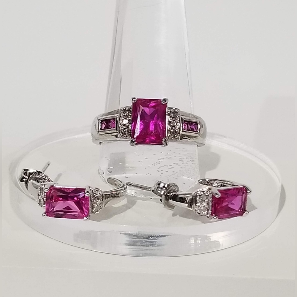 NWOT Sterling, sapphire & diamond ring and earrings set, adjuster included